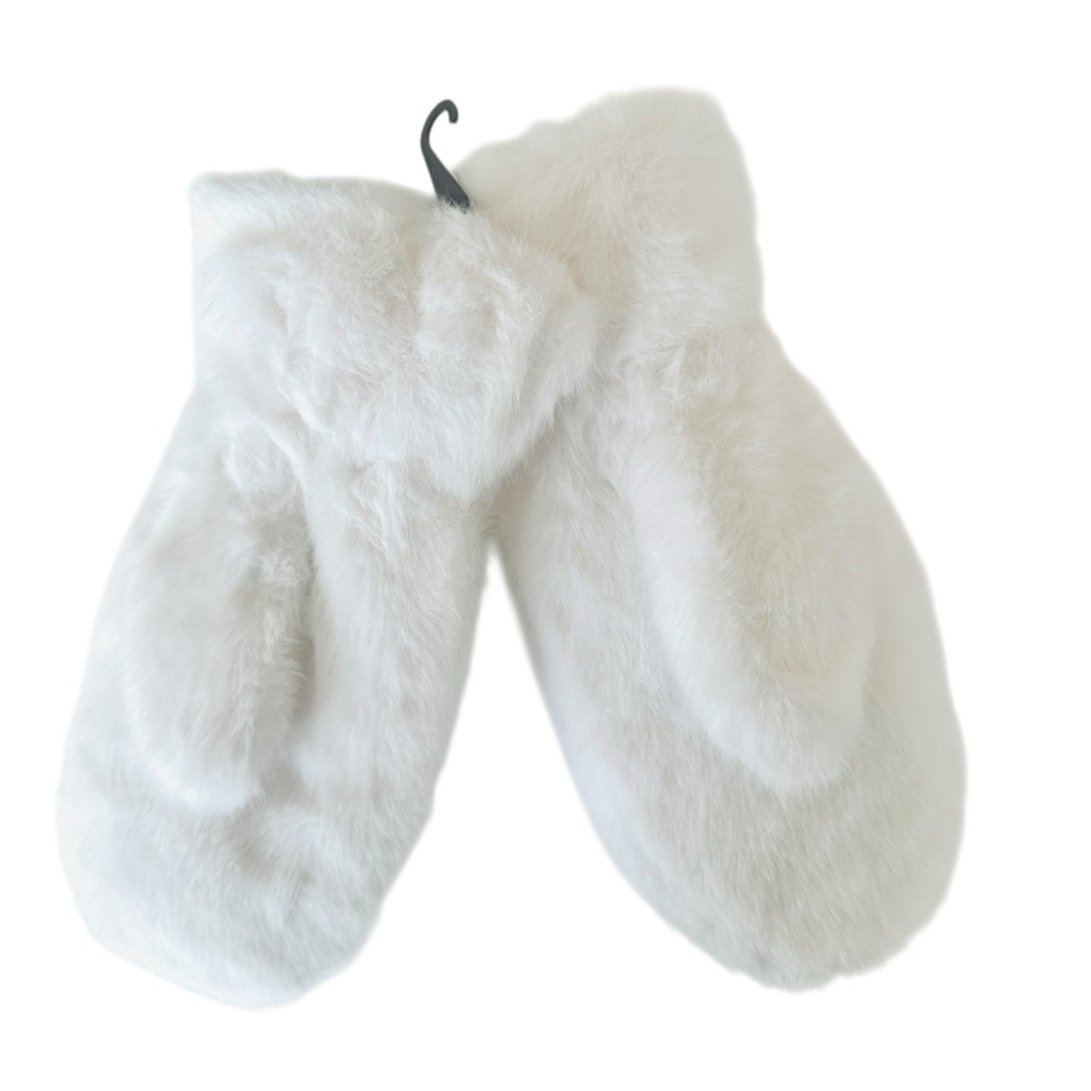 White Faux Fur Mittens NWT One Size Fits Most